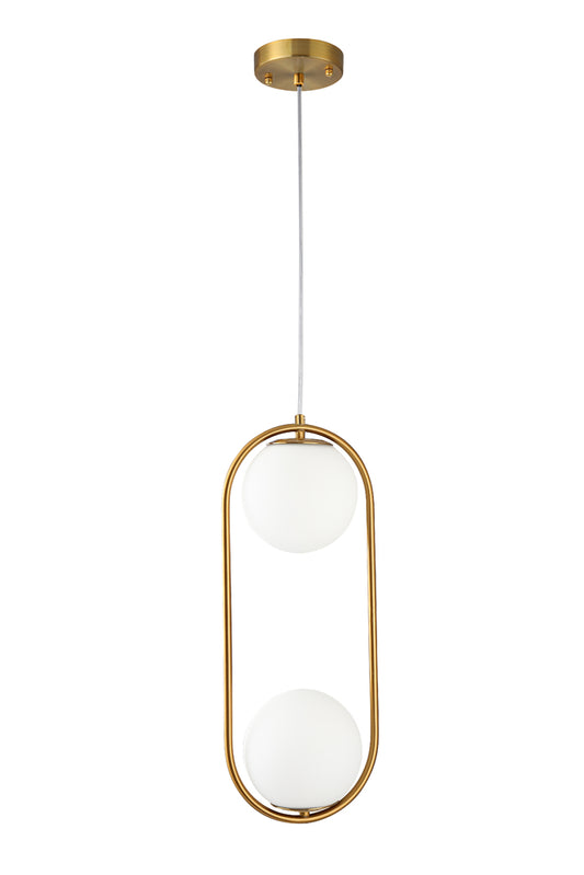 Suspension Moderne Élégance Dorée – Double Globe Opalin