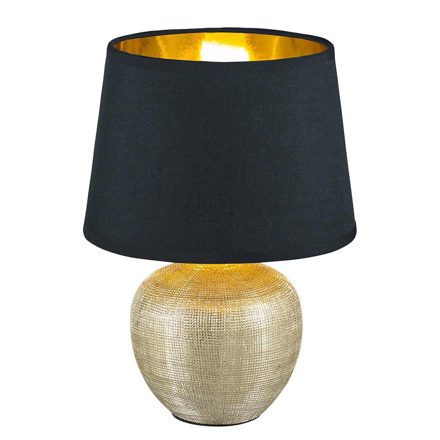 Lampe de table design – Base dorée martelée & abat-jour noi