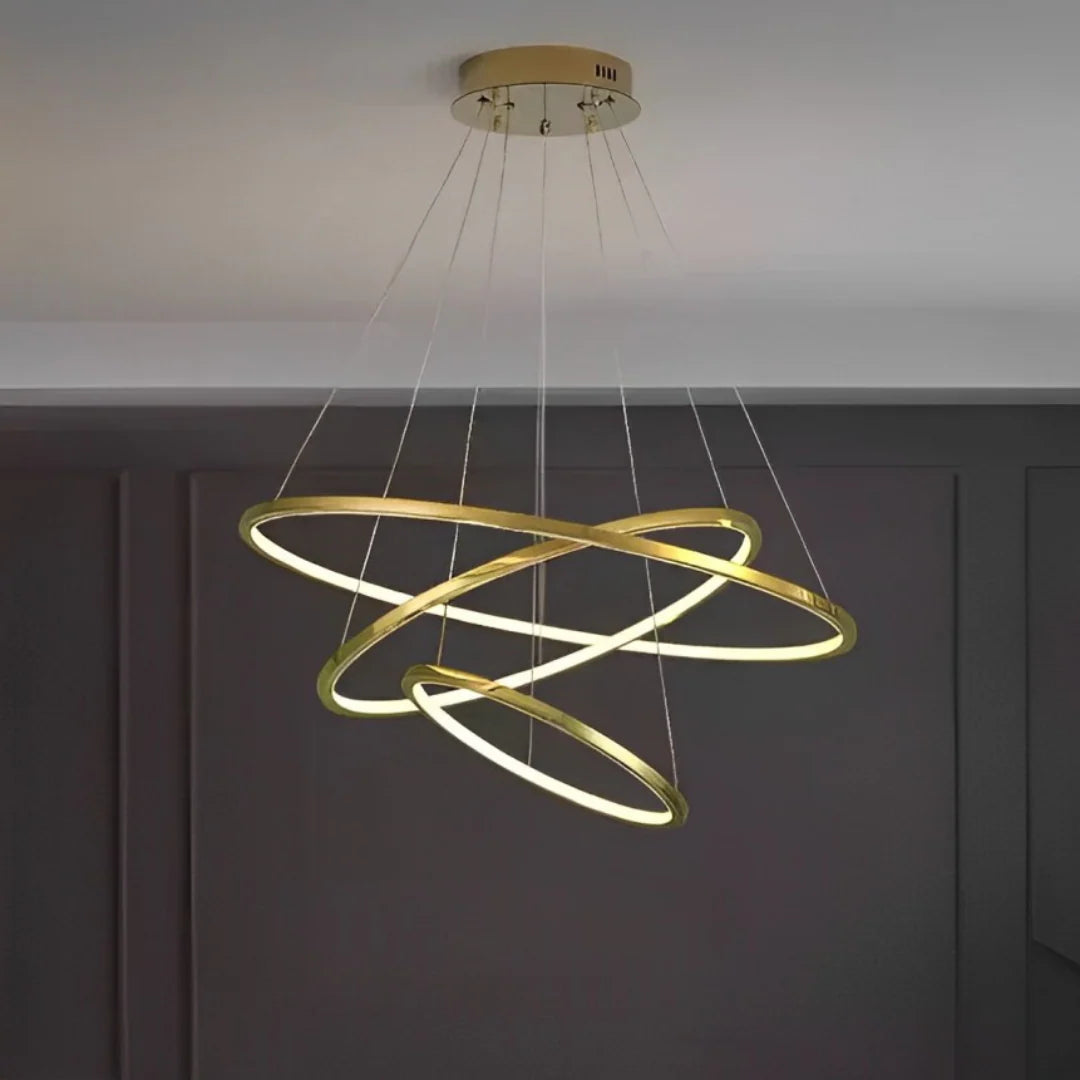 Lustre moderne LED design anneaux dorés