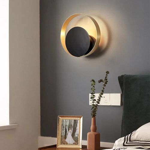 Applique Murale Design Cercle Noir & Doré – Élégance moderne