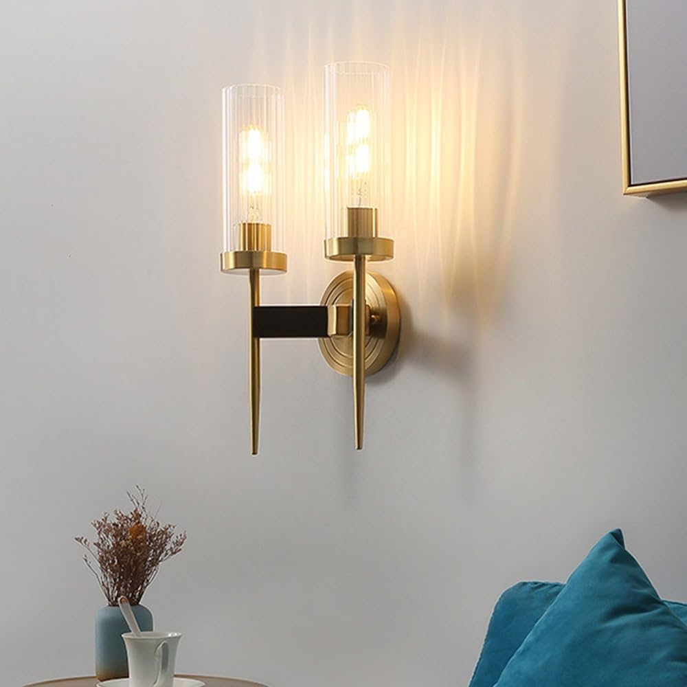 Applique Murale Double en Métal Doré et Verre Strié