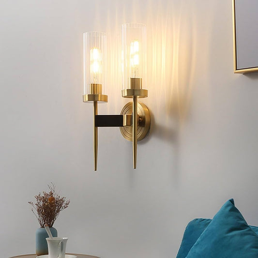 Applique Murale Double en Métal Doré et Verre Strié