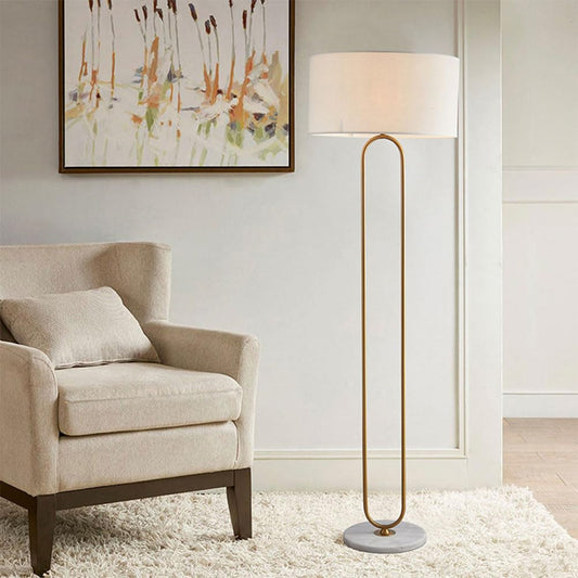 Lampadaire moderne doré avec abat-jour blanc