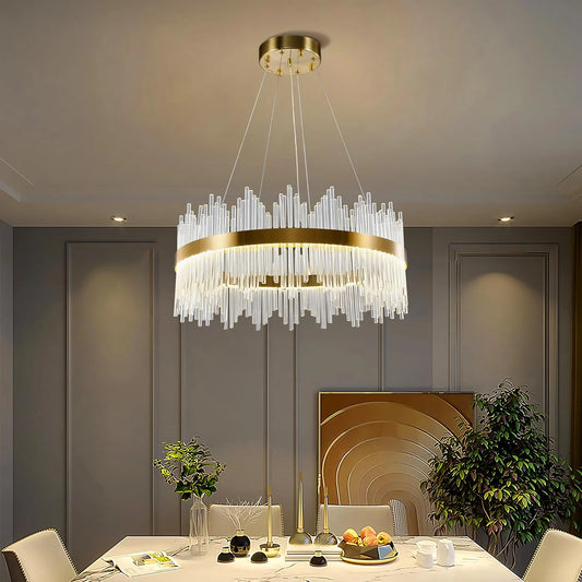 Lustre moderne cercle doré avec pampilles en cristal