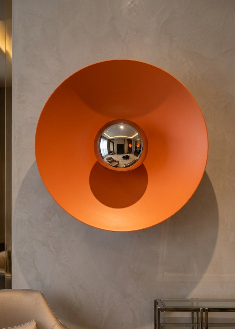 Applique murale design "Halo" cuivrée avec miroir central