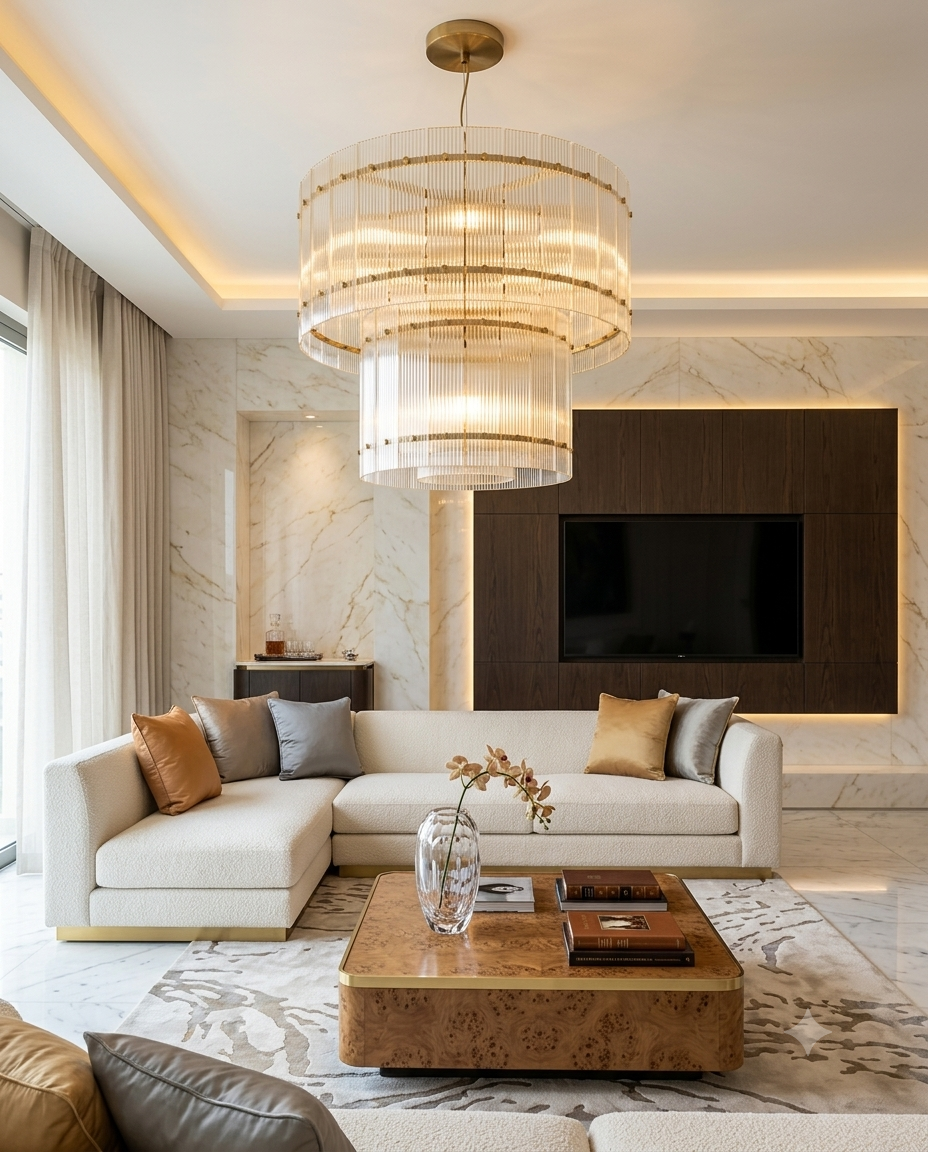 Lustre LED Circulaire en Cristal – Design Luxe Doré