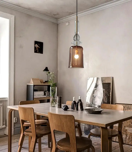 Suspension en Verre Artistique – Dégradé Ambré et Détails Raffinés