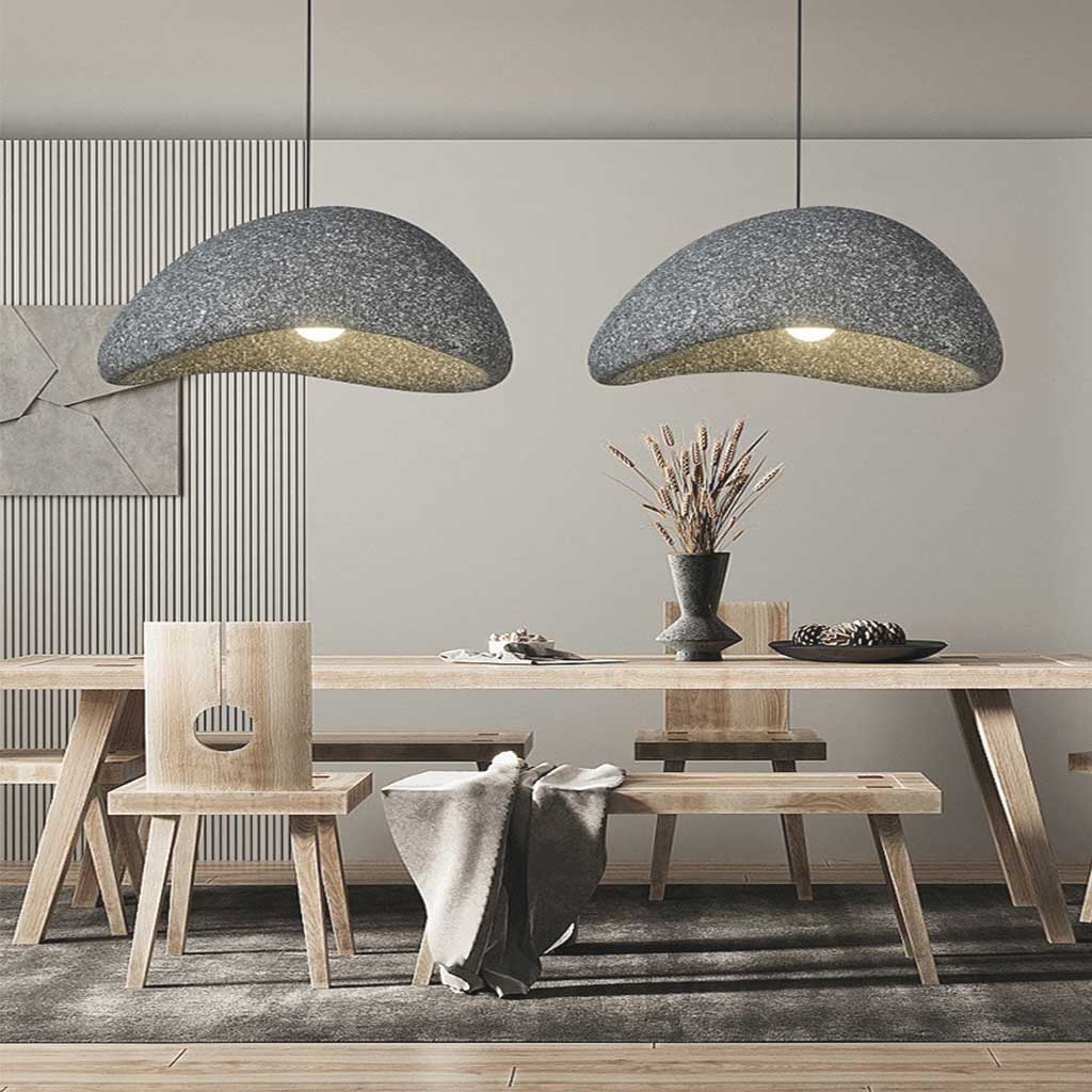 Suspension design en finition pierre artisanale