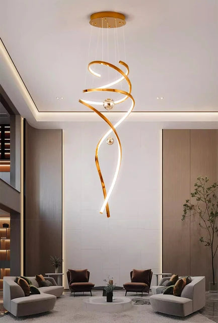 Lustre moderne LED spiral doré