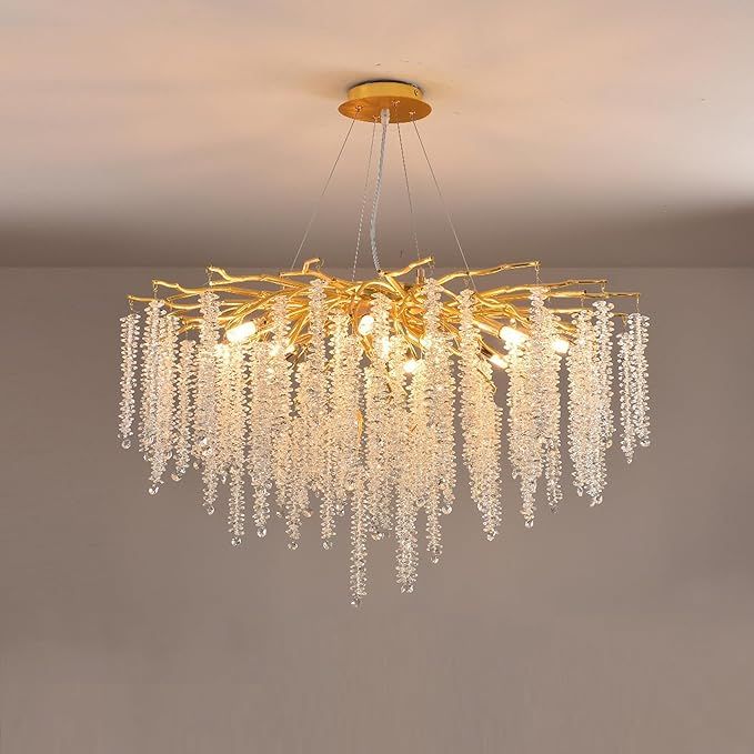 Lustre en Cristal Design Branche Dorée