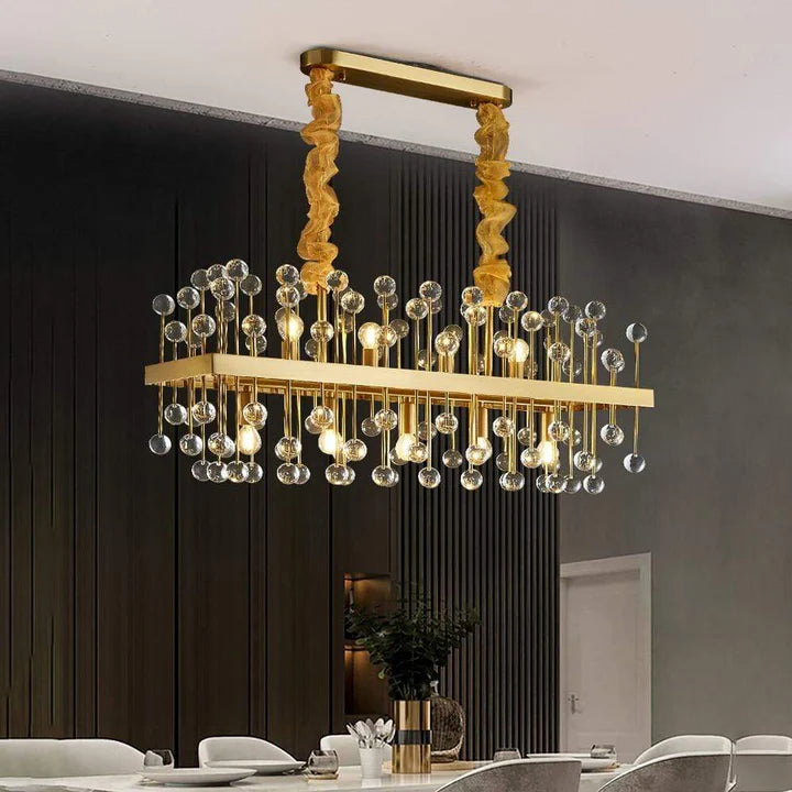 Lustre Rectangulaire Contemporain en Cristal et Laiton Doré – Élégance Majestueuse