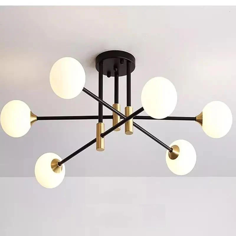 Lustre Moderne à Boules Blanches et Finitions Dorées