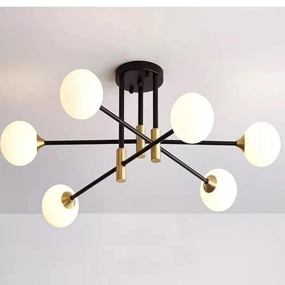 Lustre Moderne à Boules Blanches et Finitions Dorées