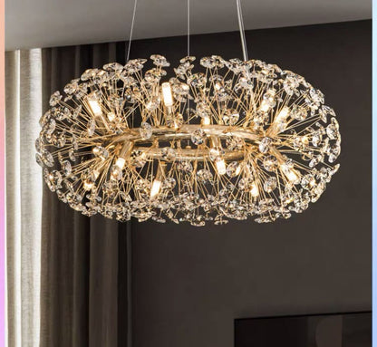 Lustre Rond en Cristal Design Floral Doré