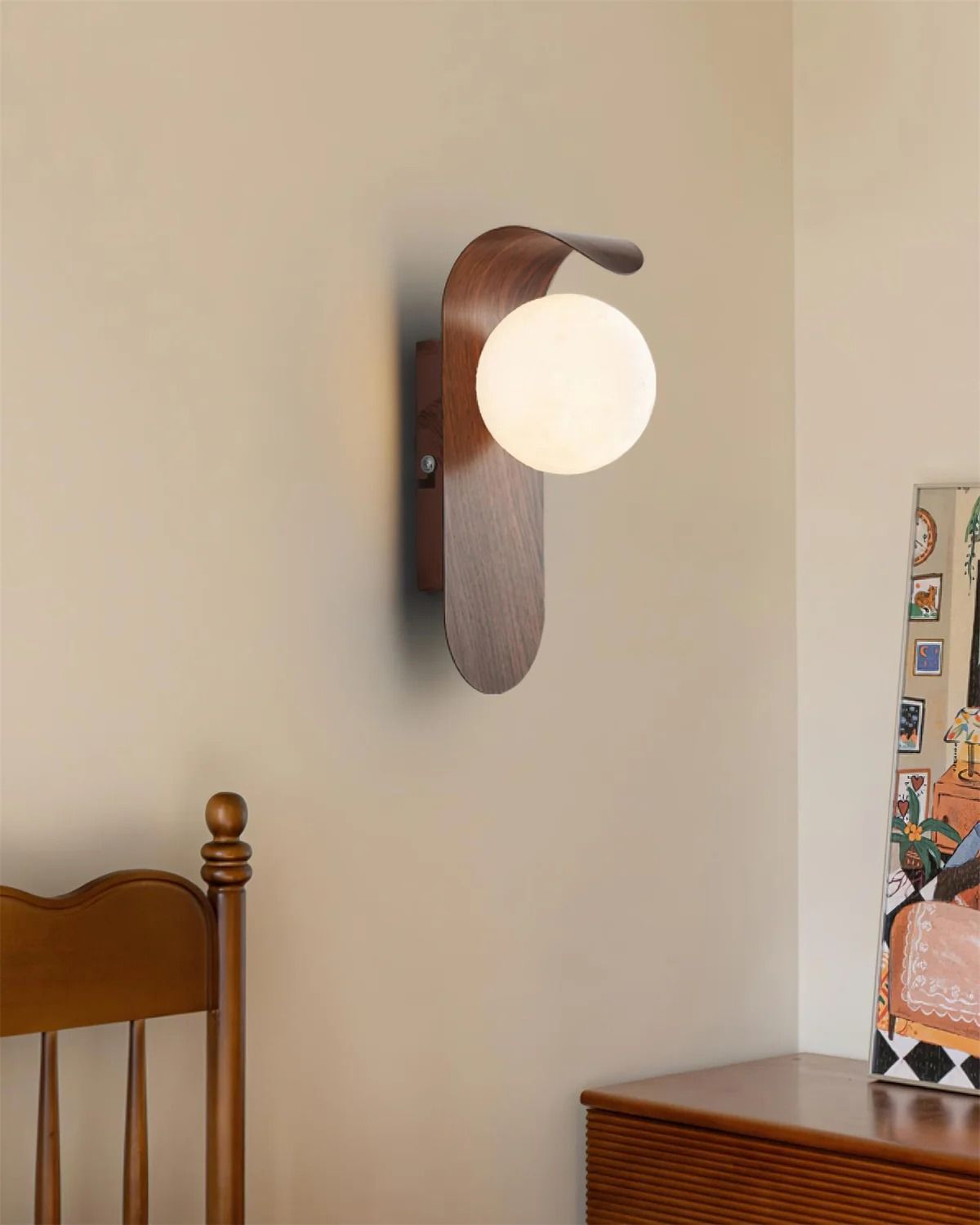Applique Murale LED Moderne en Bois et Verre Opalin