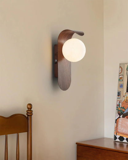 Applique Murale LED Moderne en Bois et Verre Opalin