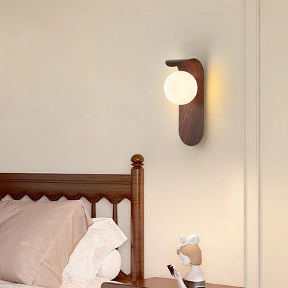 Applique Murale LED Moderne en Bois et Verre Opalin