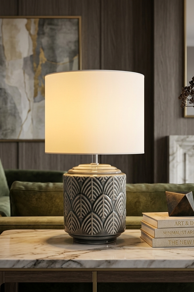 Lampe de table en céramique avec abat-jour en tissu