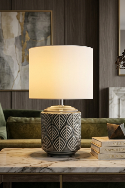 Lampe de table en céramique avec abat-jour en tissu