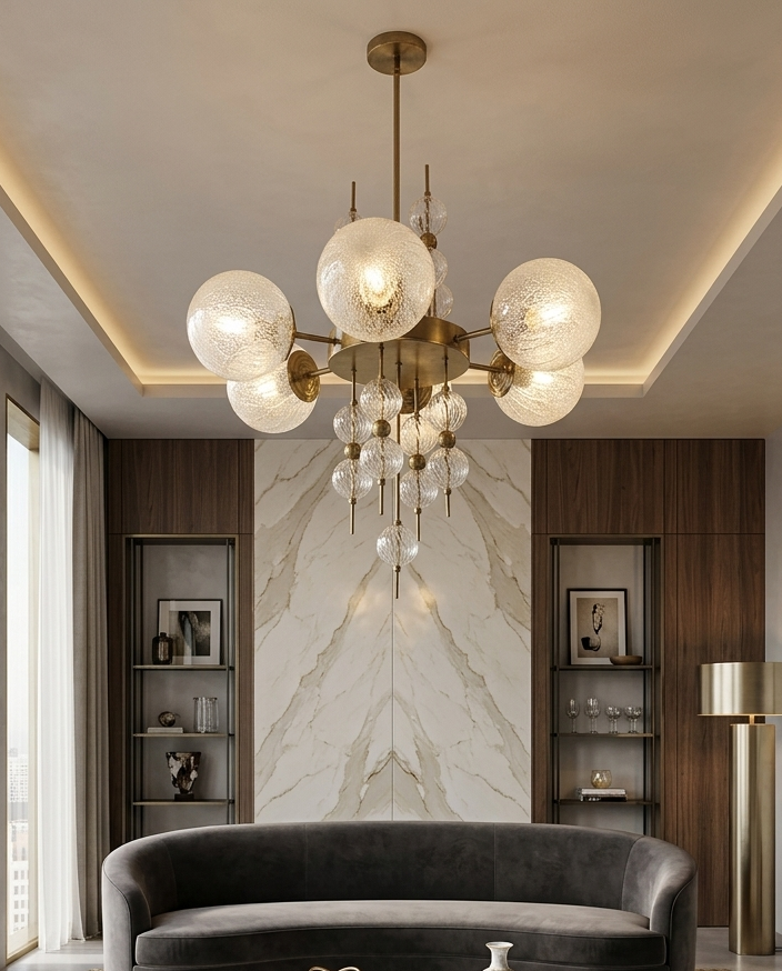 Lustre Éclat Doré en Verre Opalin