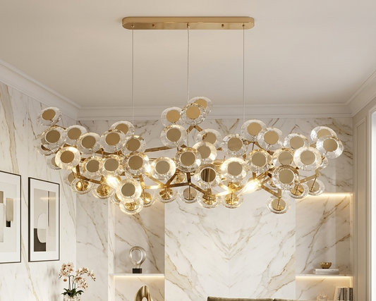 Lustre LED Artistique en Cristal Doré – Design Organique