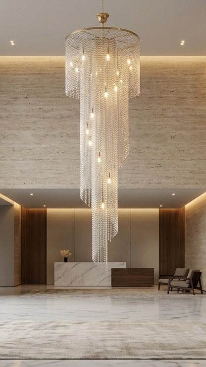 Lustre Cascade Cristal – Design de Luxe
