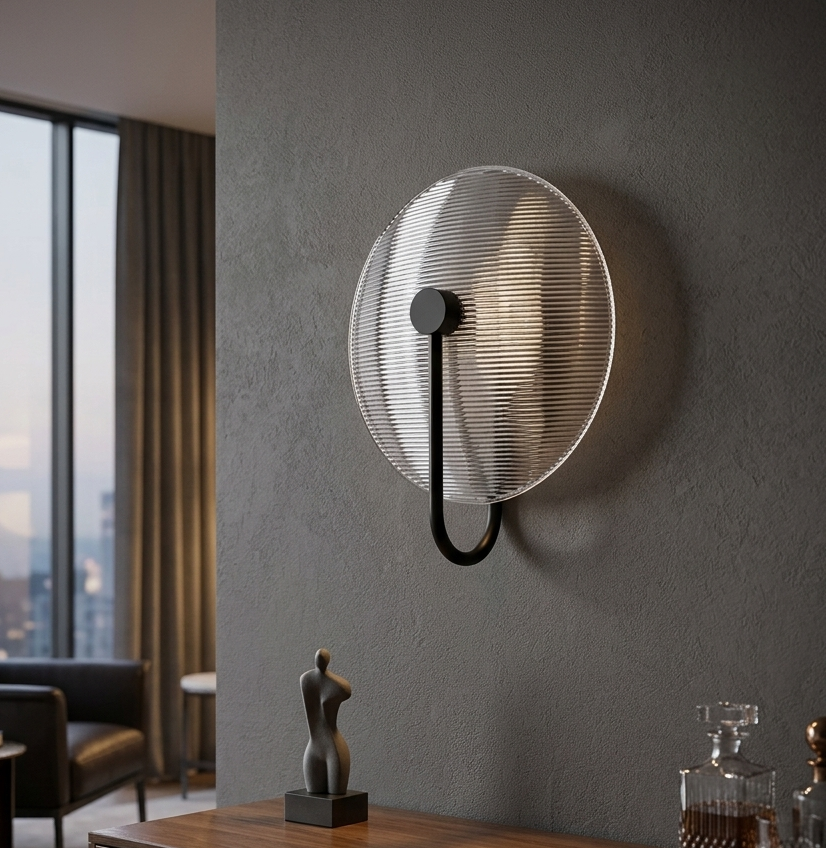 Applique murale circulaire LUMINAE Ribbed Disc ou Applique murale en verre cannelé