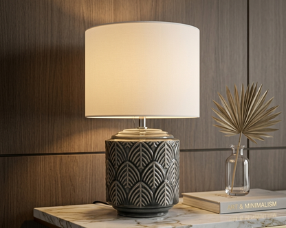 Lampe de table en céramique avec abat-jour en tissu