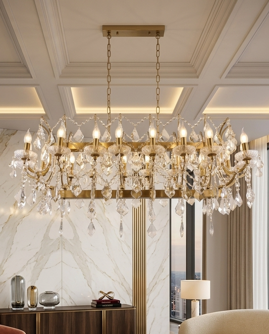 Lustre Rectangulaire en Cristal de Luxe – Finition Doré