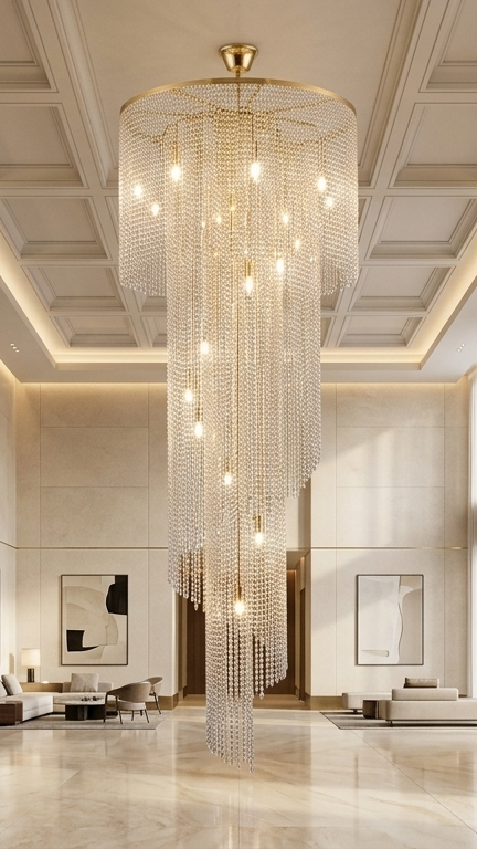 Lustre Cascade Cristal – Design de Luxe