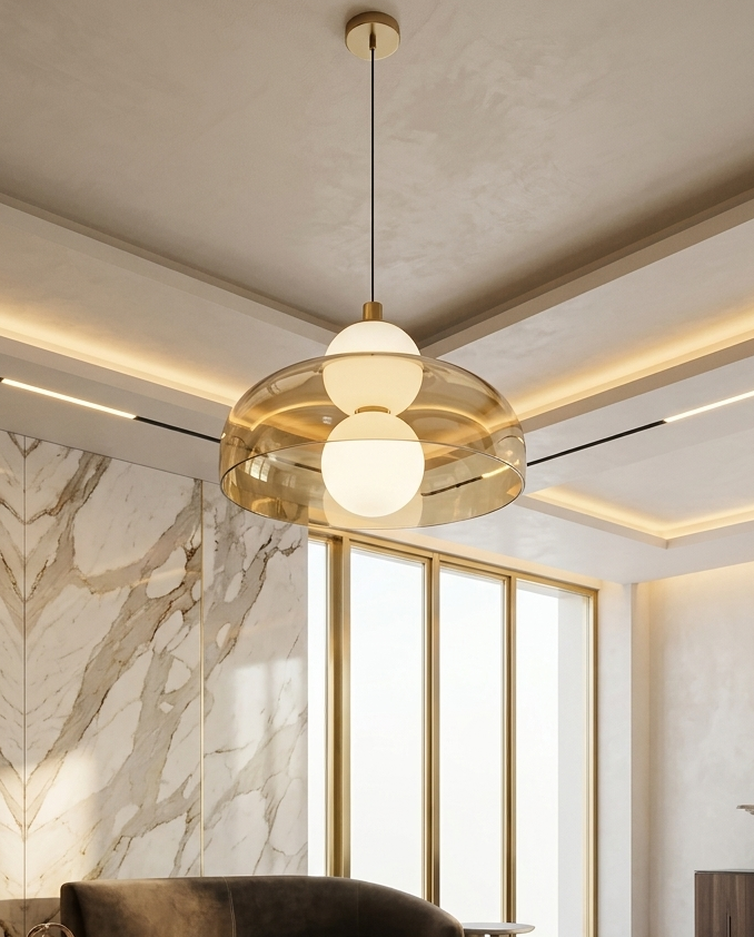 Suspension Design Dôme Ambré Doré