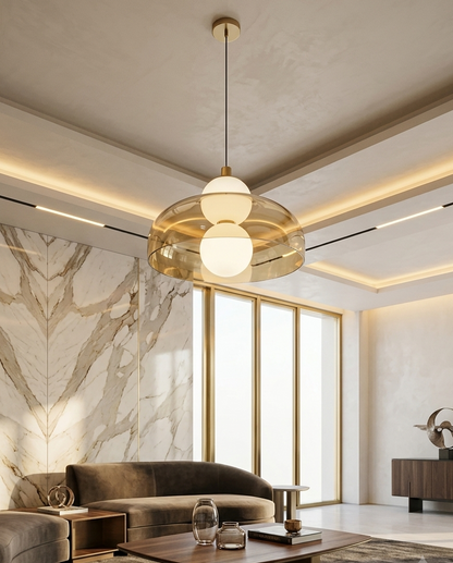 Suspension Design Dôme Ambré Doré