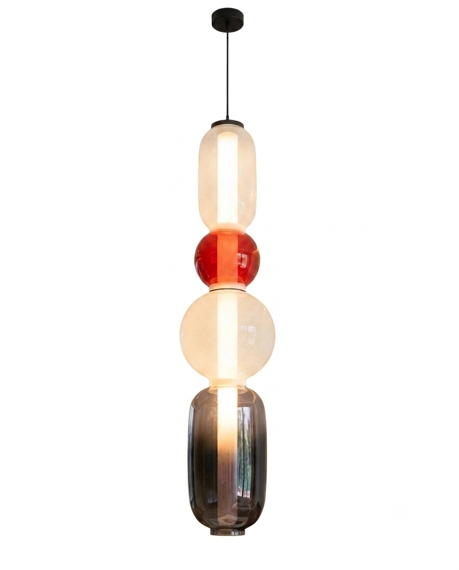 Suspension Moderne 4 Globes Verre Coloré