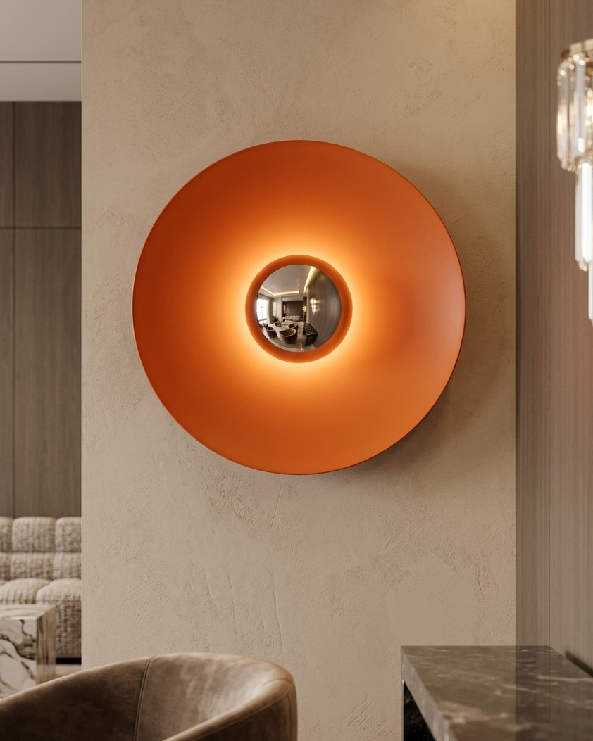 Applique murale design "Halo" cuivrée avec miroir central