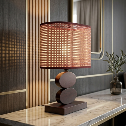 Lampe de table moderne à base géométrique et abat-jour en tissu décoratif