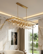Lustre Suspendu Rectangulaire en Cristal Doré – Design Contemporain
