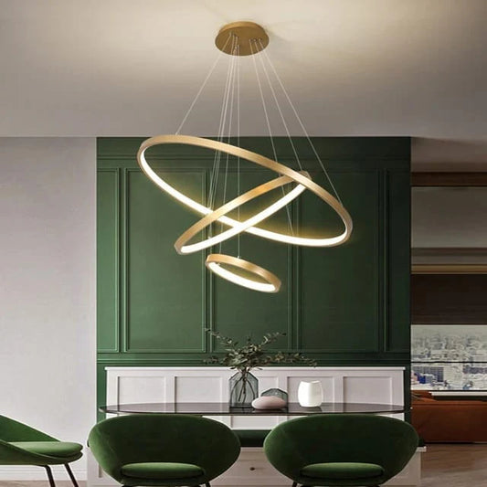 Lustre moderne LED design anneaux dorés