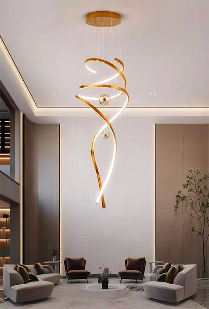 Lustre moderne LED spiral doré