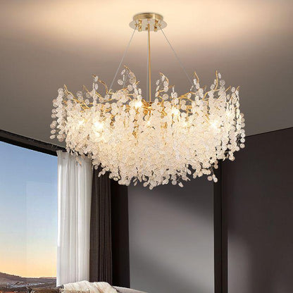 Lustre Feuillage Cristal & Doré – Élégance Naturelle