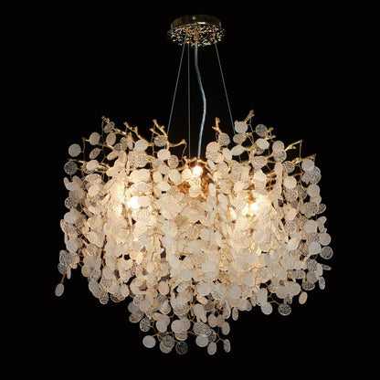 Lustre Feuillage Cristal & Doré – Élégance Naturelle