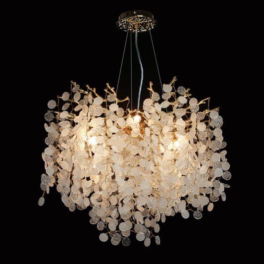 Lustre Feuillage Cristal & Doré – Élégance Naturelle