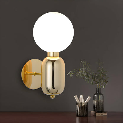 Applique Murale LED Luxe Dorée avec Globe en Verre Blanc