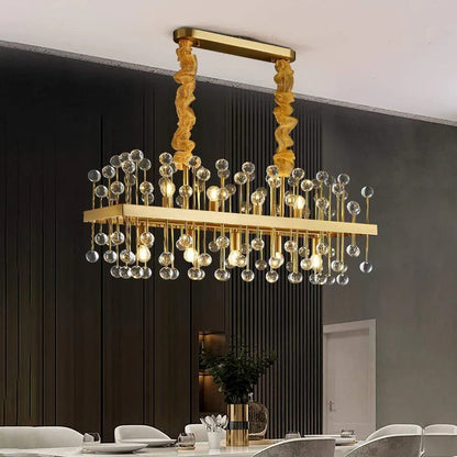 Lustre Rectangulaire Contemporain en Cristal et Laiton Doré – Élégance Majestueuse